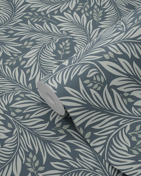 ESTAhome Tapete Blätter Graublau - 50 x 900 cm - 131146