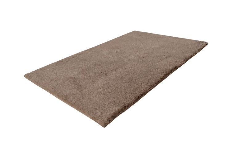 Rechteckiger, flauschiger Teppich in Braun aus Kunstfell.
