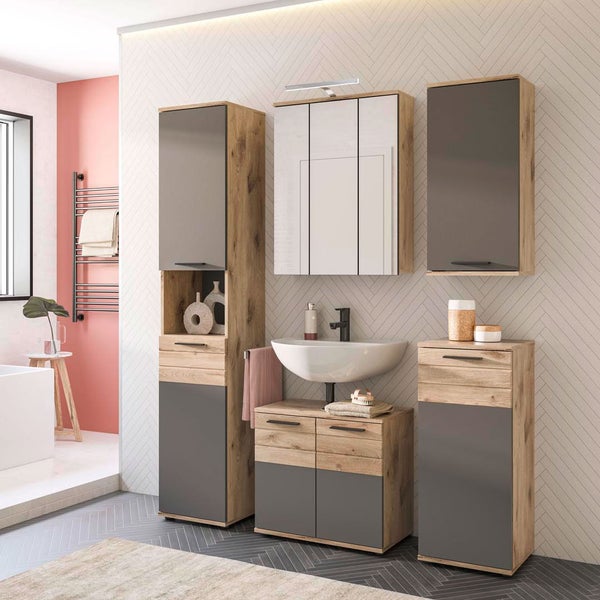 Mason Badschrank 1 Tür grau,Eiche dekor. 37 X 34 X 87 cm