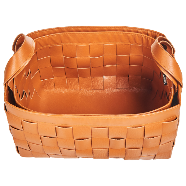 Geflochtener Aufbewahrungskorb aus Kunstleder mit Griffen