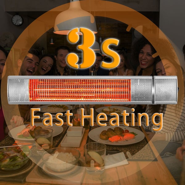 Terrassenheizer Quality Heating Golden Serie 3000W Metall Gold für Außenbereich inkl. Fernbedienung, Wandhalterung, energieeffizient & langlebig