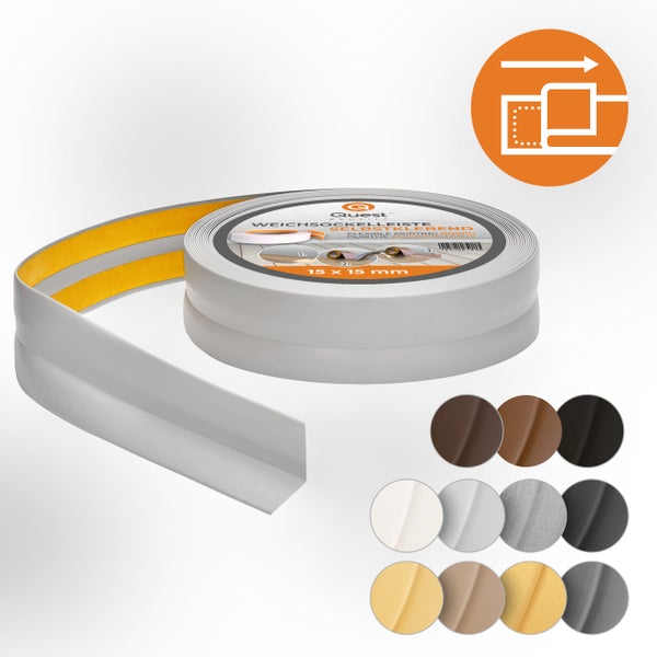 Quest Weichsockelleiste Selbstklebend 15 x 15 mm, PVC, Flexibel, Grau, 5 Meter