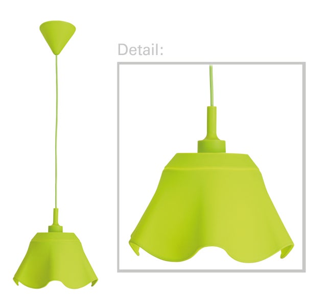 Pendelleuchte mit Lampenschirm und Detailansicht