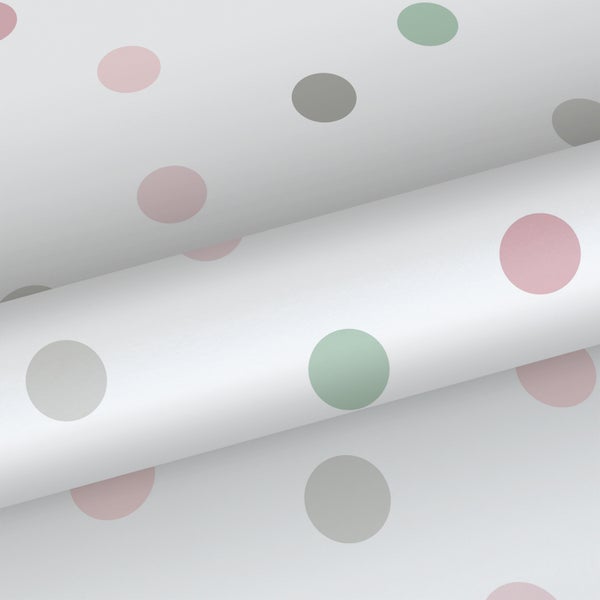 Walls4You Tapete große Punkte Grün, Rosa und Grau - 53 cm x 10.05 m - 935316