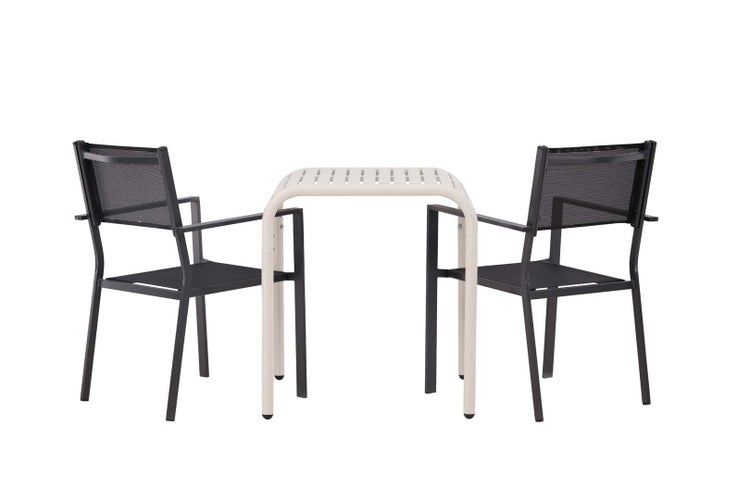 Borneo Gartenset Tisch, 2 Stühle  beige,schwarz. 70 X 70 X 75 cm
