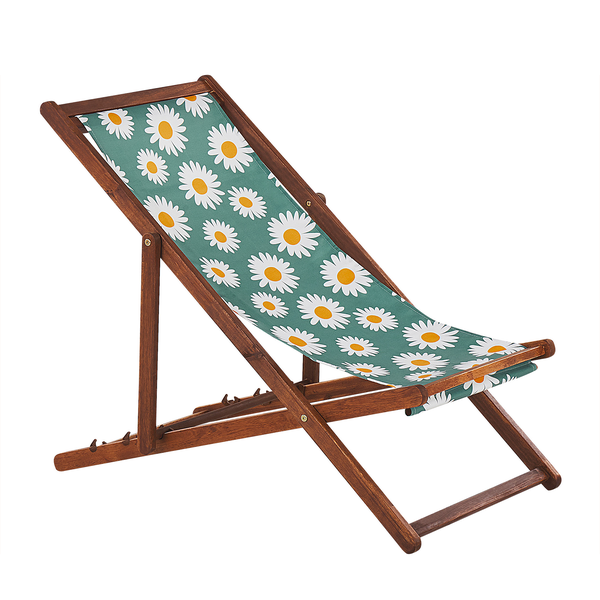 Set mit 2 klappbaren Liegestühlen ANZIO mit Ersatzstoffen Blumenmuster Akazienholz Dunkelbraun