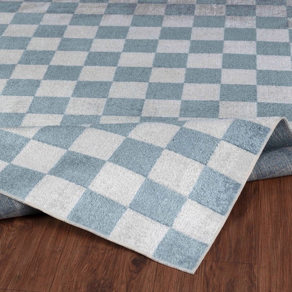 Skandinavischer Teppich mit Karomuster Maschinenwaschbar Blau 200x275 cm CHELSEA