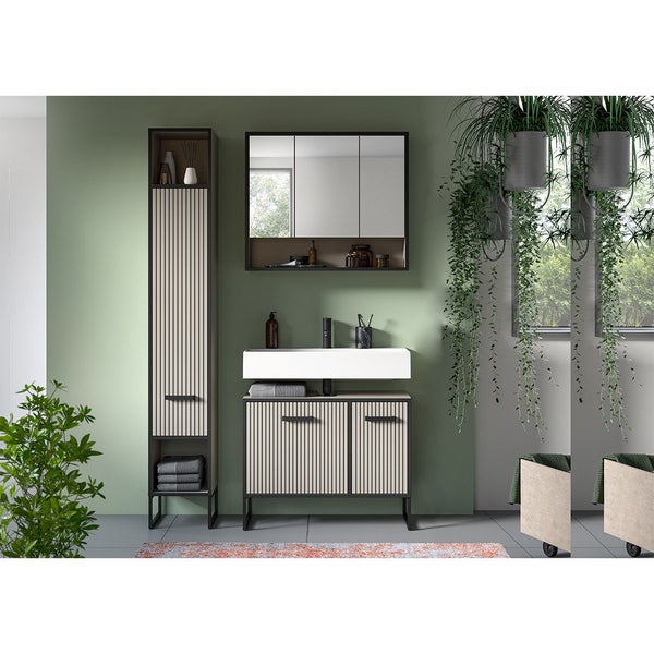 Bagno Badmöbelset 3 Teile hellgrau, cremefarben. 125 X 36 X 192 cm