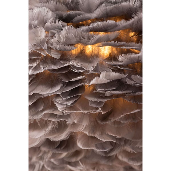 Detailansicht einer Federleuchte, die ein sanftes Licht abstrahlt.