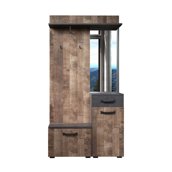 Smile Kleiderschrank-Set 1 Ablage, 1 Garderobenstange, 1 klapp, 1 Türen, 1 Schubladen grau Matera dekor, Tabak Eiche dekor. 104 X 32 X 190 cm