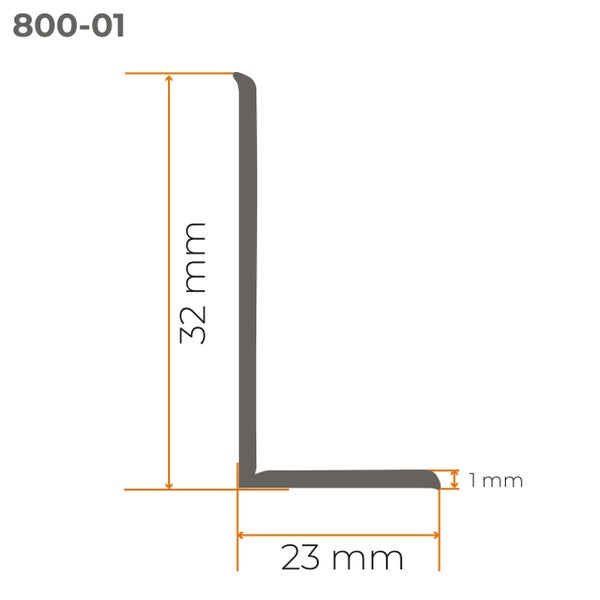 Technische Zeichnung eines L-Profils mit den Maßen 32 mal 23 mal 1 Millimeter.