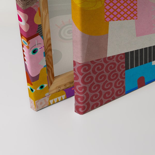 Nahaufnahme zweier Leinwanddrucke mit abstrakten Designs