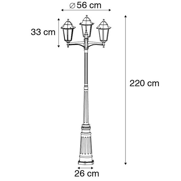 Außenlaterne schwarz 220 cm 3-flammig IP44 - Havanna