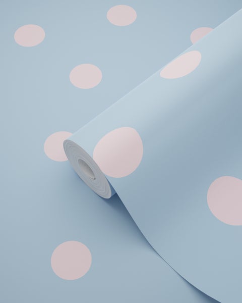 ESTAhome Tapete Punkte Blau und Rosa - 50 x 900 cm - 131577