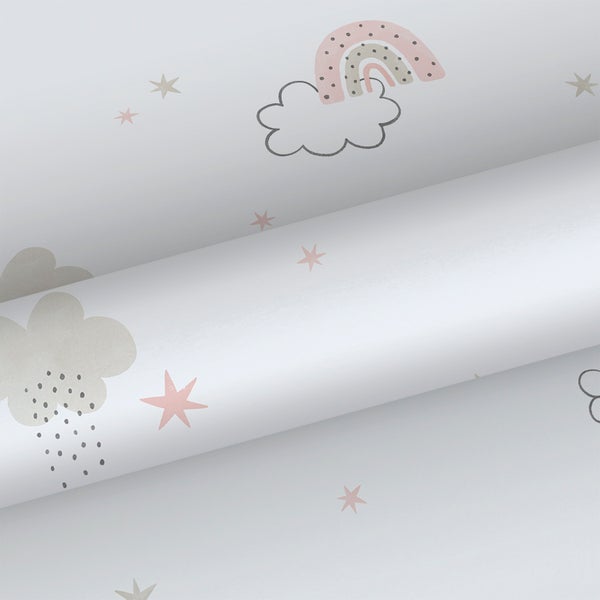 Sanders und Sanders Tapete kleine Wolken Hellrosa und Weiß - 53 cm x 10.05 m - 640637