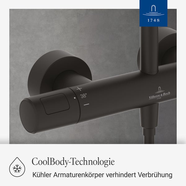 Villeroy und Boch Duscharmatur mit CoolBody Technologie zum Schutz vor Verbrühungen und Thermostat Griff
