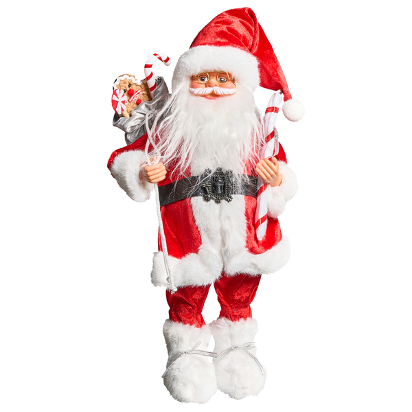 Dekorativer Weihnachtsmann mit Geschenkesack und Zuckerstange