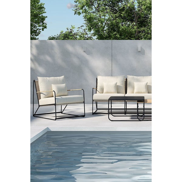 Palazzo Loungeset 1 Sofa, 2 Stühle, 2 Couchtische schwarz. 60 X 60 X 36 cm