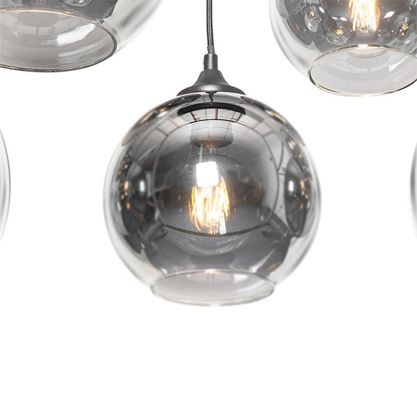 Art-Deco-Hängelampe schwarz mit Rauchglas 8-flammig – Sandra
