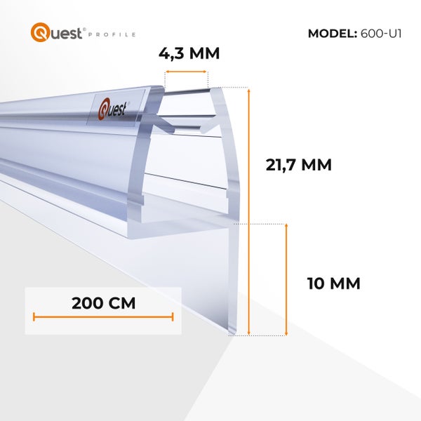 Quest Profil, Modell 600-U1 mit den Maßen 4,3 mm, 21,7 mm, 10 mm und 200 cm