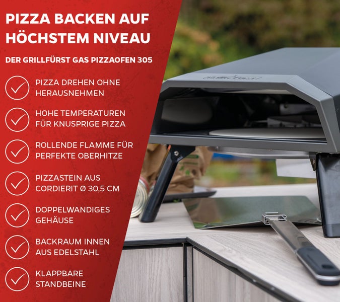 Grillfürst Gas Pizzaofen 305 - mit drehbarem Pizzastein