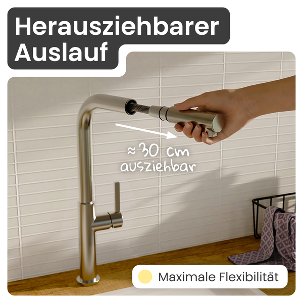 Küchenarmatur mit herausziehbarem Auslauf, maximale Flexibilität