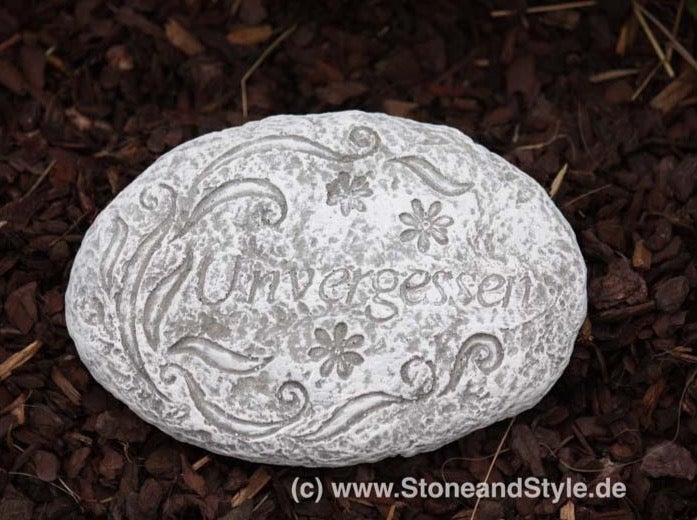 Grabschmuck Gedenkstein aus Kunststein mit Gravur Unvergessen und floralem Ornament