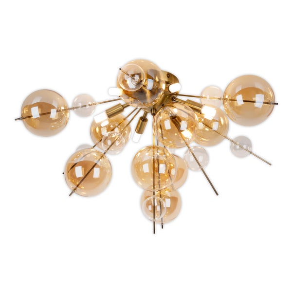 Deckenleuchte mit bernsteinfarbenen und klaren Glaskugeln
