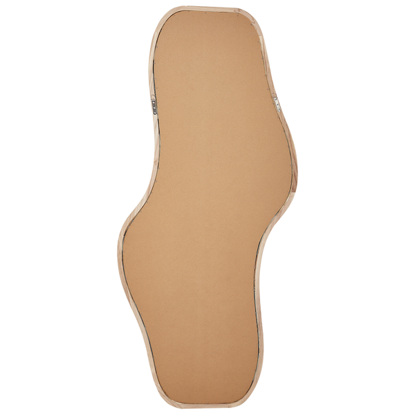 Rückseite eines asymmetrischen Spiegels mit Holzrahmen