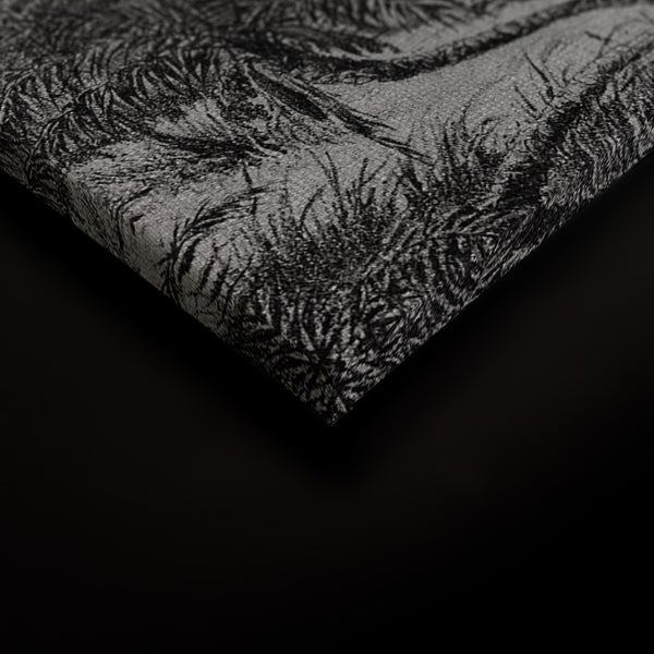 Wandbild auf Leinwand mit detailreicher Naturzeichnung in Schwarz und Weiß