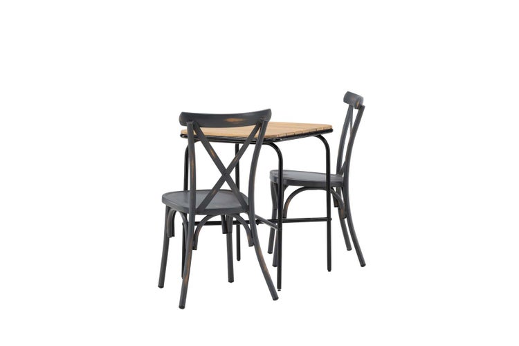 Holmbeck Gartenset Tisch, 2 Stühle  natur,dunkel grau. 88 X 70 X 74 cm