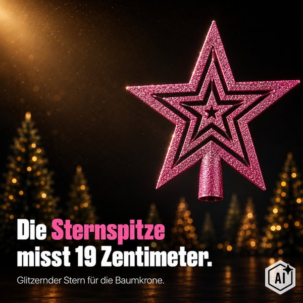 Glitzernde Sternspitze für den Weihnachtsbaum, 19 Zentimeter hoch.