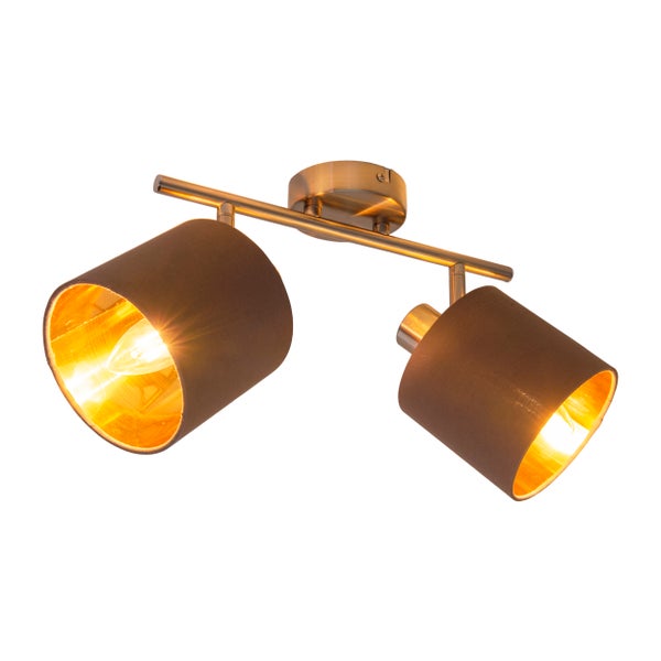 2er Wand- und Deckenleuchte MARON aus Metall satiniert-matt mit Stoffschirmen  in Braun, mit E14-Fassung, Lampe für Wohnzimmer, Esszimmer, Flur und Büro,  46 x 12 cm