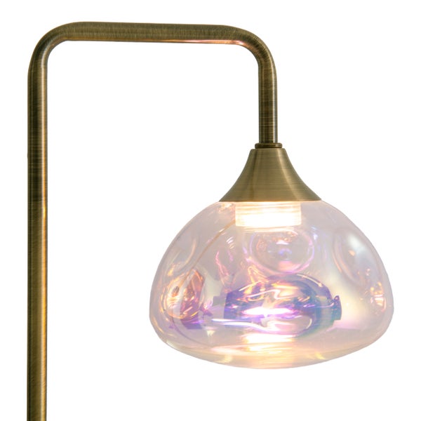 LED Tischleuchte VARNA, Tischlampe aus messingfarbenem Metall und irisierendem Glas, fest verbaute LEDs, 45 cm hoch, stilvolle Beleuchtung für Wohnzimmer, Esszimmer oder Diele