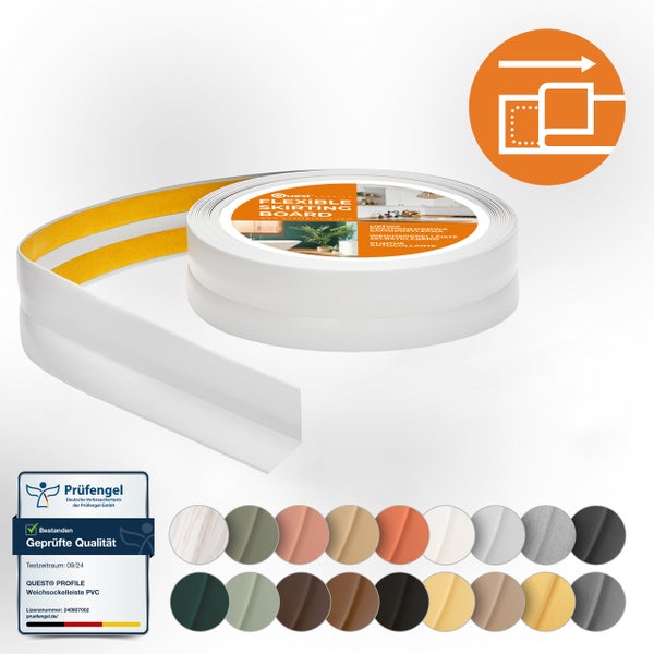 Quest Weichsockelleiste Selbstklebend 30 x 30 mm, PVC, Flexibel, Hellgrau, 20 Meter