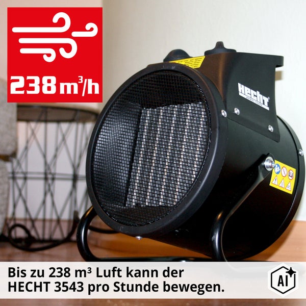 Hecht Elektroheizer 3543 mit einer Luftumwälzung von 238 Kubikmeter pro Stunde für Werkstatt und Baustelle