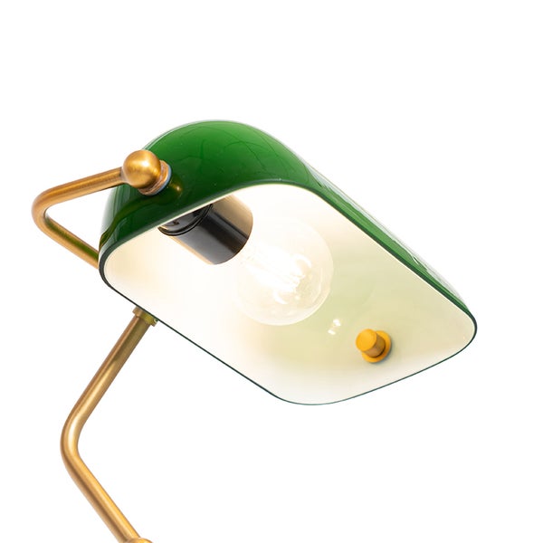 Klassische Notar-Stehlampe Bronze mit grünem Glas - Banker