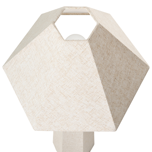 Tischleuchte mit geometrischem Stoffschirm