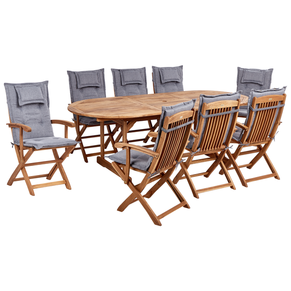 Gartenmöbel Set 8-Sitzer MAUI II inkl. Kissen Akazienholz Grau