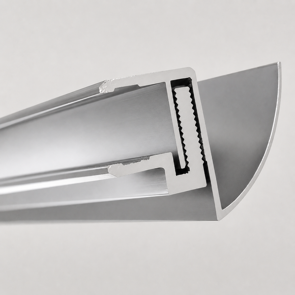 Querschnitt eines Aluminiumprofils für Montagesysteme.