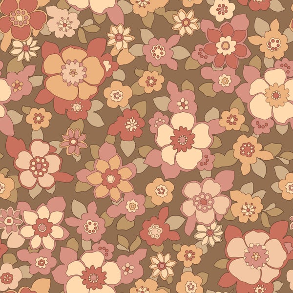 ESTAhome Tapete Retro Blumen Rot und Braun - 50 x 900 cm - 131530