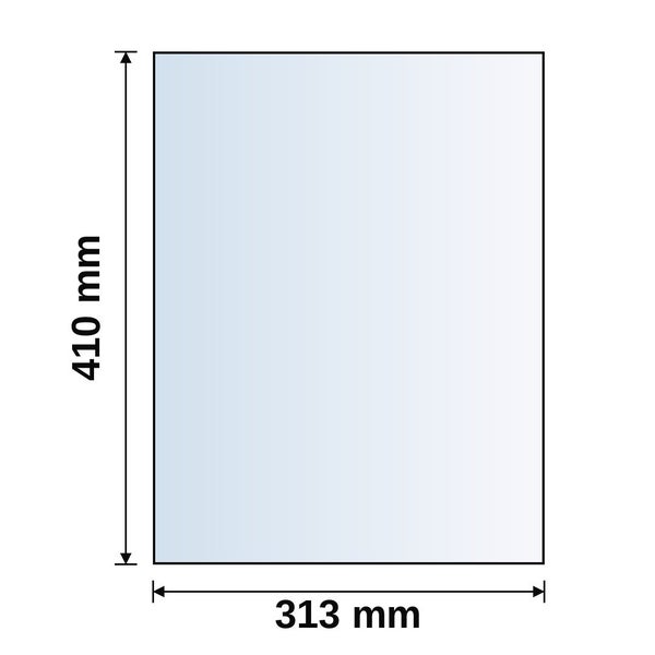 Maßzeichnung für ein Paneel mit einer Höhe von 410 Millimeter und einer Breite von 313 Millimeter.