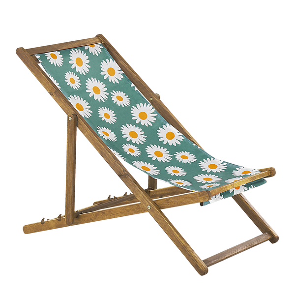 Set mit 2 klappbaren Liegestühlen ANZIO mit Ersatzstoffen Blumenmuster Akazienholz Hellbraun