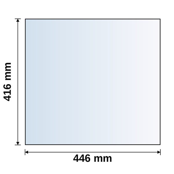 Maßskizze für ein rechteckiges Produkt mit einer Höhe von 416 Millimeter und einer Breite von 446 Millimeter.