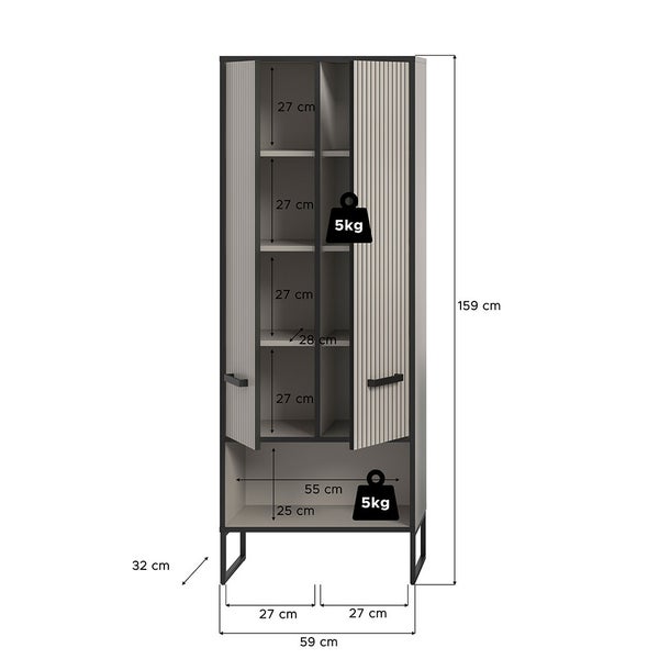 Bagno Hochschrank Bad 2 Türen hellgrau, cremefarben. 59 X 32 X 159 cm