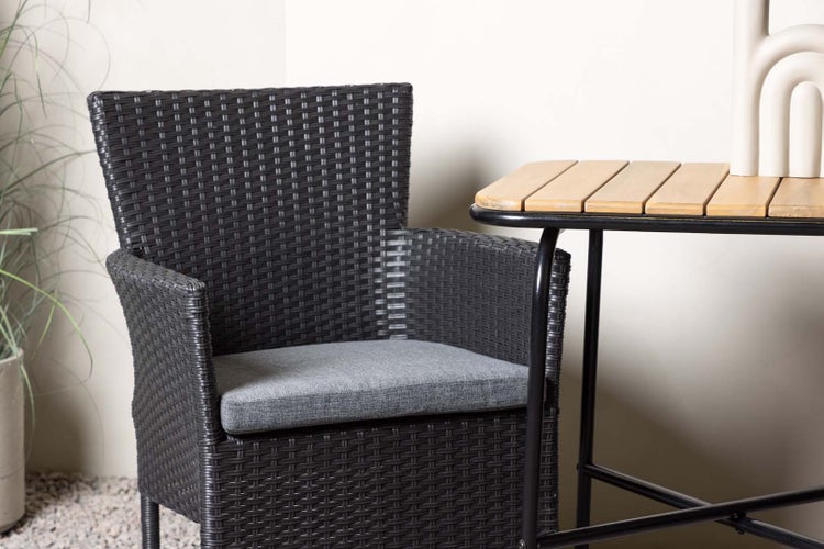 Holmbeck Gartenset Tisch, 2 Stühle  natur,schwarz. 88 X 70 X 74 cm
