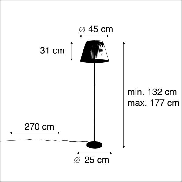 Stehleuchte schwarz mit plissiertem Schirm creme 45 cm verstellbar - Parte