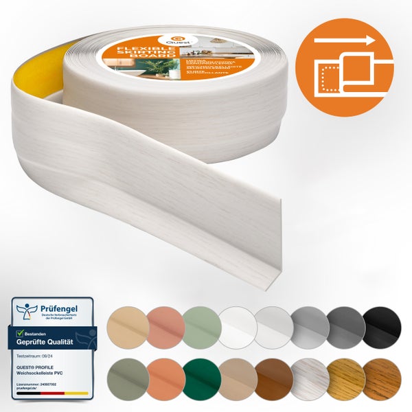 Quest Weichsockelleiste Selbstklebend 50 x 20 mm, PVC Sockelleiste, Flexibel, Birke, 25 Meter