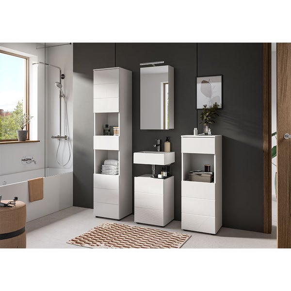 Vira Hochschrank Bad 1 Schublade 2 Türen 2 Fächer weiß Hochglanz, weiß. 38 X 34 X 190 cm
