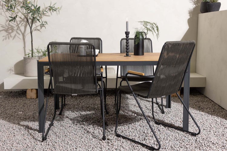 Break Gartenset Tisch 90x150cm natur, 4 Stühle Bois schwarz. 90 X 150 X 74 cm